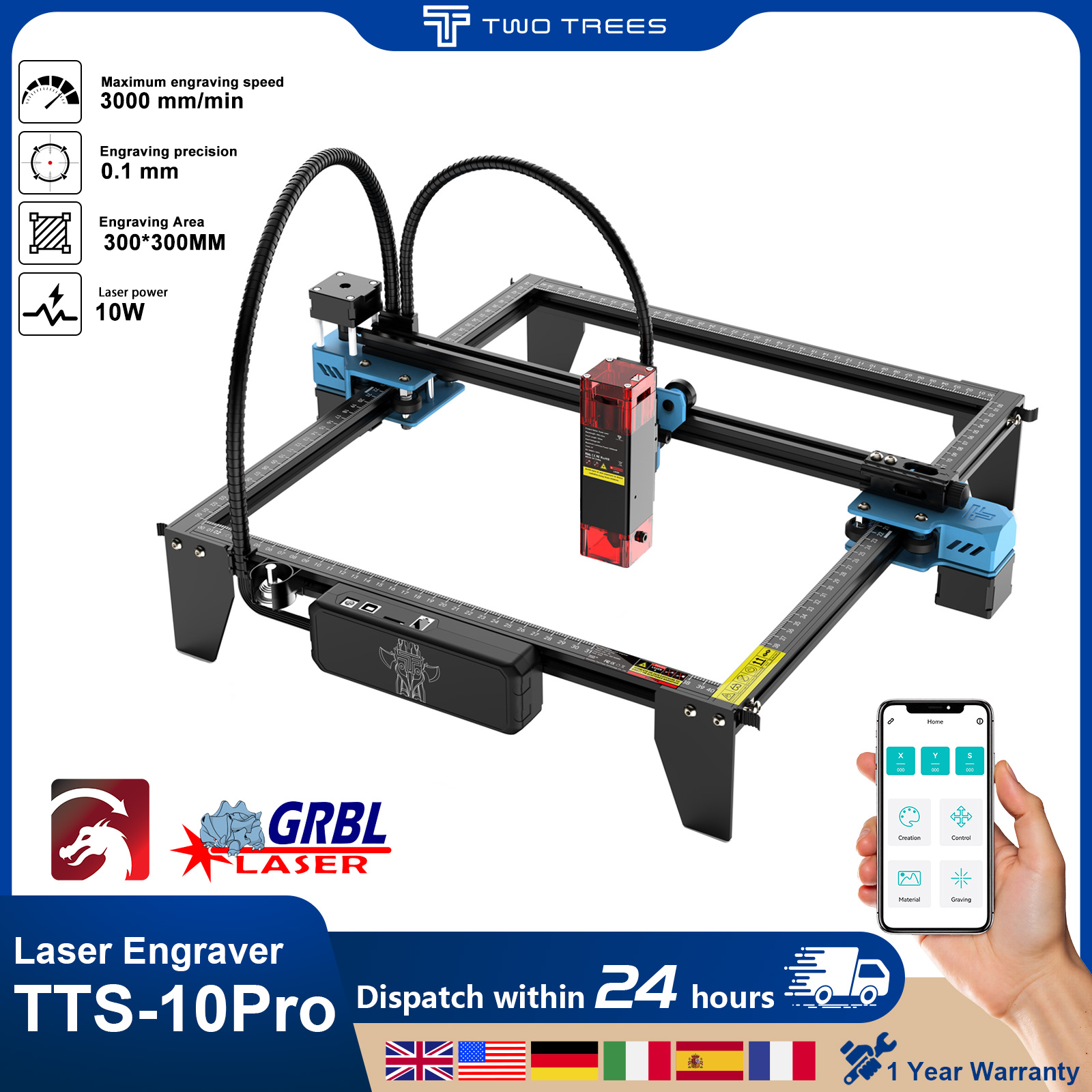 Industrial Laser Printing Machine - เครื่องแกะสลักเลเซอร์ Twotrees TTS-10Pro เพิ่มหน้าจอสัมผัส เครื่องแกะสลักโลหะด้วยเลเซอร์ เครื่องพิมพ์โลโก้