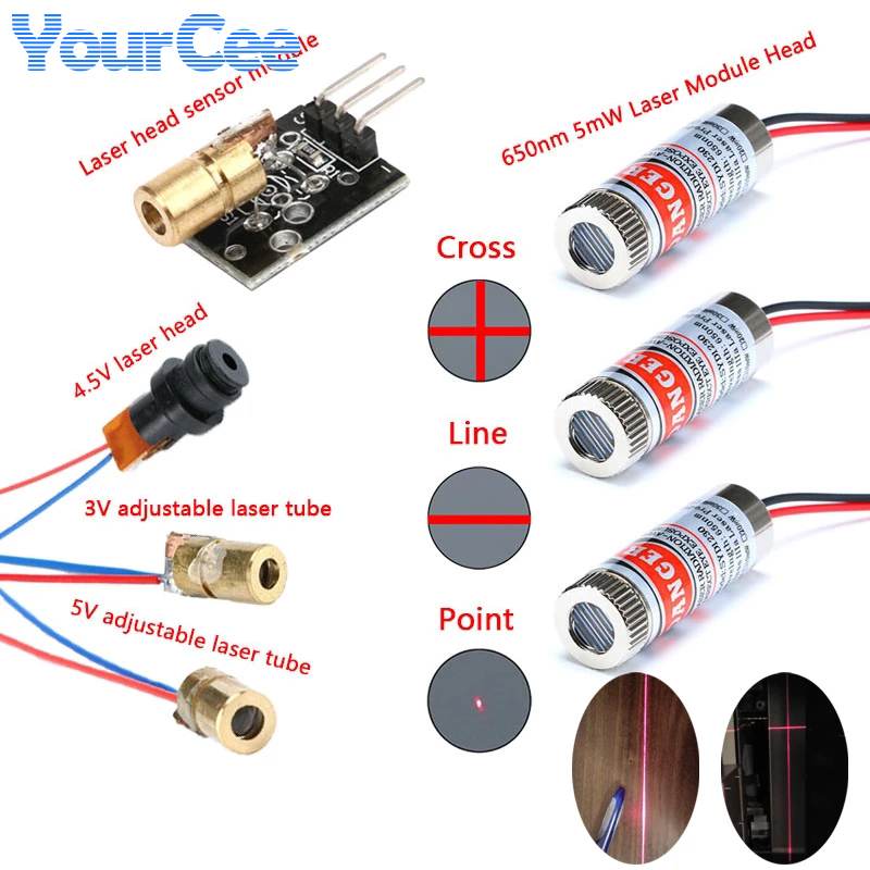 Industrial Laser Line - 2pcs 650nm 5mW จุดสีแดง/สาย/Cross โมดูลเลเซอร์หัวแก้วเลนส์โฟกัสปรับเลเซอร์ไดโอดหัวอุตสาหกรรม Class