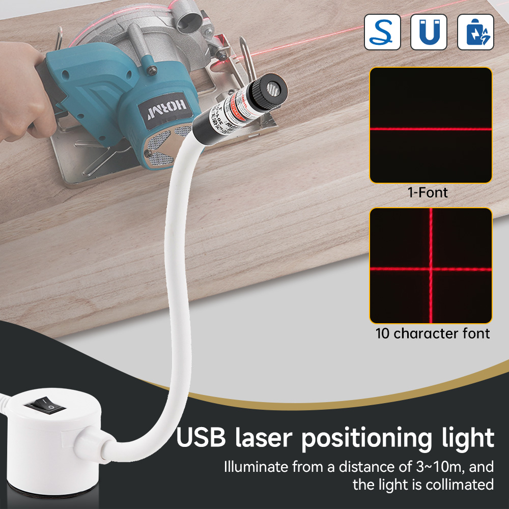 Industrial Laser Line - USB ขับเคลื่อนแสงเลเซอร์สีแดงเย็บตําแหน่งโคมไฟตัดพร้อมฐานแม่เหล็ก DC5V Line/Cross สําหรับอุปกรณ์จักรเย็บผ้า